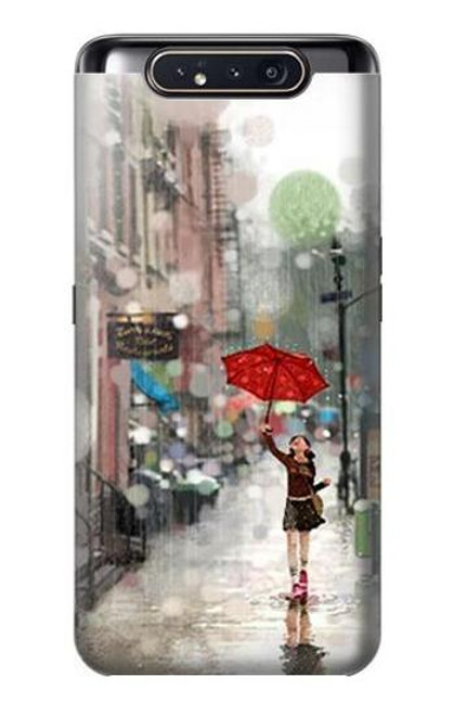 W0108 Girl in The Rain Hard Case and Leather Flip Case For Samsung Galaxy A80