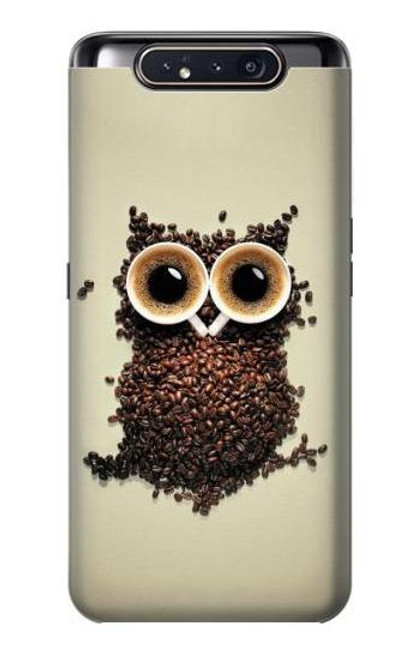 W0360 Coffee Owl Hard Case and Leather Flip Case For Samsung Galaxy A80