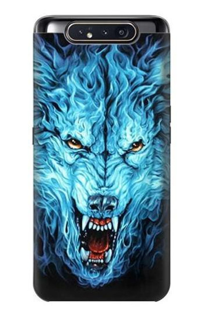 W0752 Blue Fire Grim Wolf Hard Case and Leather Flip Case For Samsung Galaxy A80