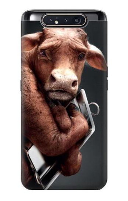 W1271 Crazy Cow Hard Case and Leather Flip Case For Samsung Galaxy A80