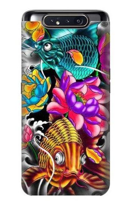 W1630 Fish Japanese Oriental Tattoo Hard Case and Leather Flip Case For Samsung Galaxy A80