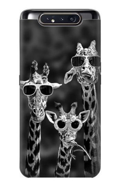 W2327 Giraffes With Sunglasses Hard Case and Leather Flip Case For Samsung Galaxy A80