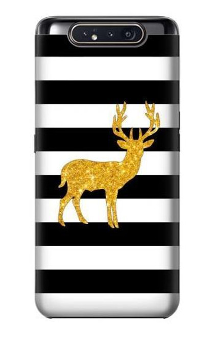 W2794 Black and White Striped Deer Gold Sparkles Hard Case and Leather Flip Case For Samsung Galaxy A80