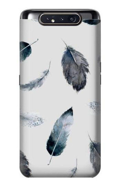 W3085 Feather Paint Pattern Hard Case and Leather Flip Case For Samsung Galaxy A80