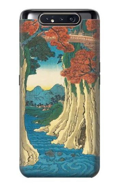 W3348 Utagawa Hiroshige The Monkey Bridge Hard Case and Leather Flip Case For Samsung Galaxy A80