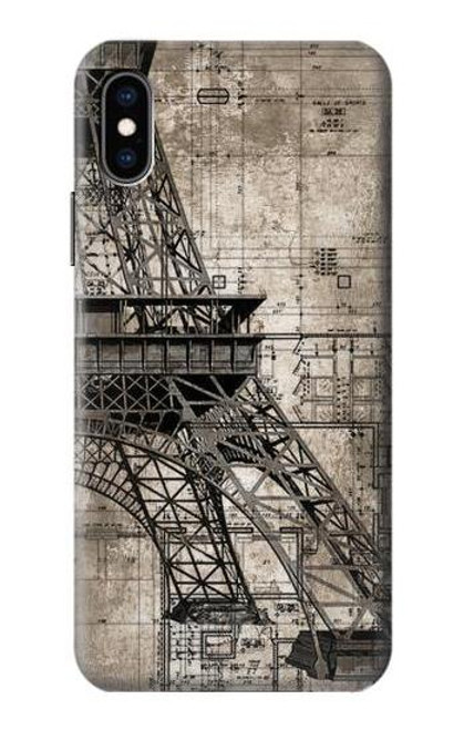 W3416 Eiffel Tower Blueprint Hard Case and Leather Flip Case For iPhone X, iPhone XS