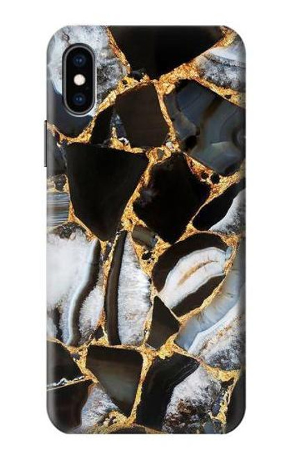 W3419 Gold Marble Graphic Print Hard Case and Leather Flip Case For iPhone X, iPhone XS