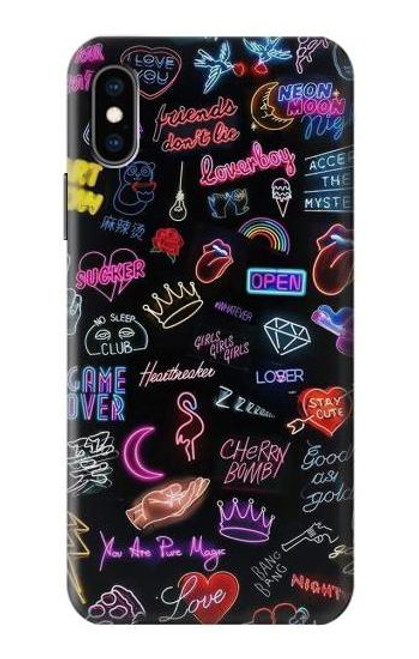 W3433 Vintage Neon Graphic Hard Case and Leather Flip Case For iPhone X, iPhone XS