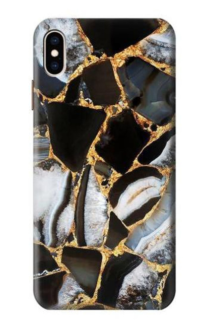 W3419 Gold Marble Graphic Print Hard Case and Leather Flip Case For iPhone XS Max