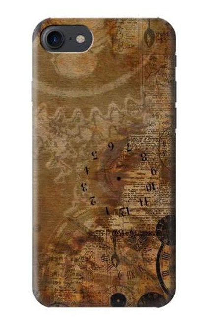 W3456 Vintage Paper Clock Steampunk Hard Case and Leather Flip Case For iPhone 7, iPhone 8, iPhone SE (2020) (2022)