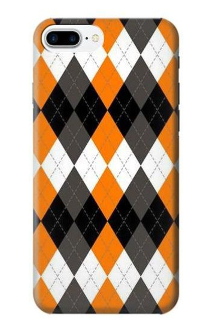 W3421 Black Orange White Argyle Plaid Hard Case and Leather Flip Case For iPhone 7 Plus, iPhone 8 Plus