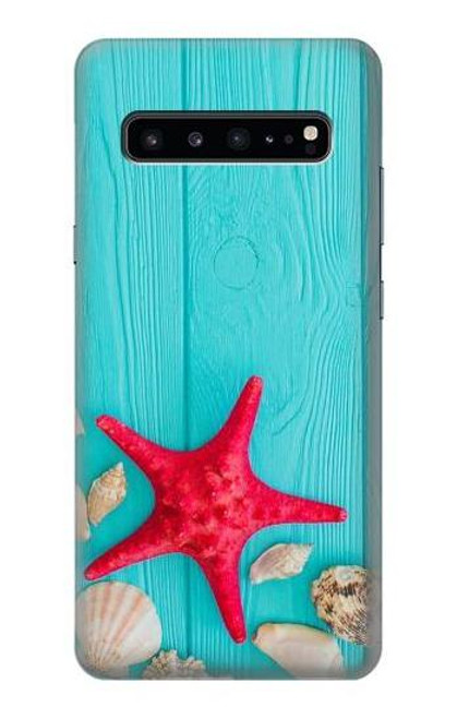 W3428 Aqua Wood Starfish Shell Hard Case and Leather Flip Case For Samsung Galaxy S10 5G