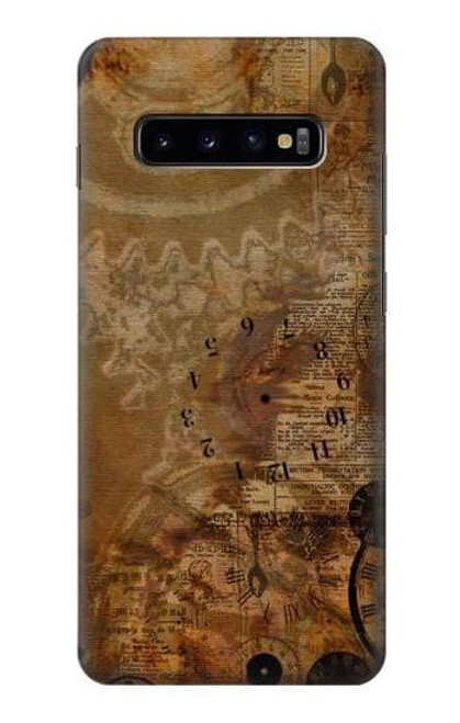 W3456 Vintage Paper Clock Steampunk Hard Case and Leather Flip Case For Samsung Galaxy S10 Plus