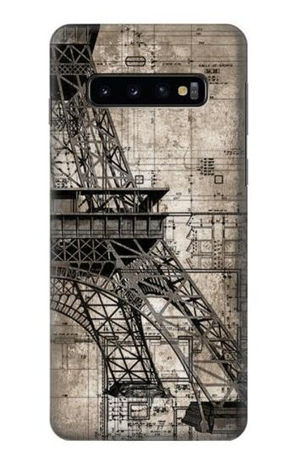 W3416 Eiffel Tower Blueprint Hard Case and Leather Flip Case For Samsung Galaxy S10