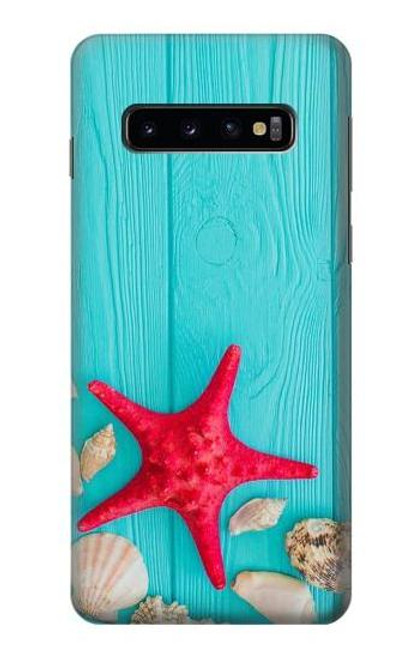 W3428 Aqua Wood Starfish Shell Hard Case and Leather Flip Case For Samsung Galaxy S10