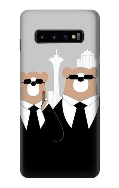 W3557 Bear in Black Suit Hard Case and Leather Flip Case For Samsung Galaxy S10