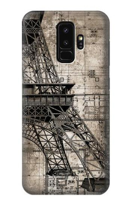 W3416 Eiffel Tower Blueprint Hard Case and Leather Flip Case For Samsung Galaxy S9 Plus