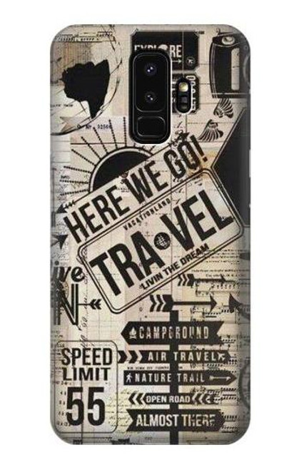 W3441 Vintage Travel Hard Case and Leather Flip Case For Samsung Galaxy S9 Plus