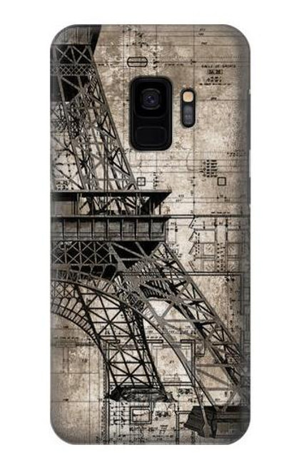 W3416 Eiffel Tower Blueprint Hard Case and Leather Flip Case For Samsung Galaxy S9