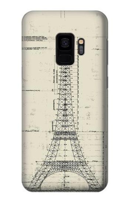 W3474 Eiffel Architectural Drawing Hard Case and Leather Flip Case For Samsung Galaxy S9