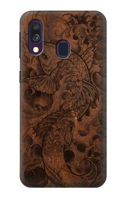 W3405 Fish Tattoo Leather Graphic Print Hard Case and Leather Flip Case For Samsung Galaxy A40