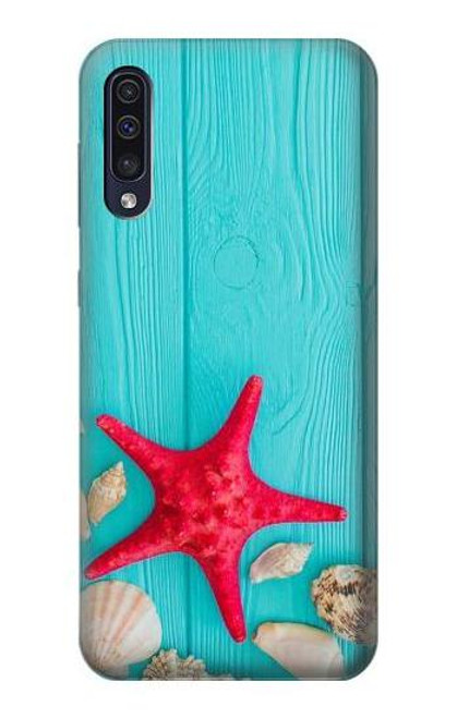 W3428 Aqua Wood Starfish Shell Hard Case and Leather Flip Case For Samsung Galaxy A70