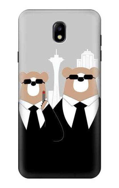 W3557 Bear in Black Suit Hard Case and Leather Flip Case For Samsung Galaxy J7 (2018), J7 Aero, J7 Top, J7 Aura, J7 Crown, J7 Refine, J7 Eon, J7 V 2nd Gen, J7 Star