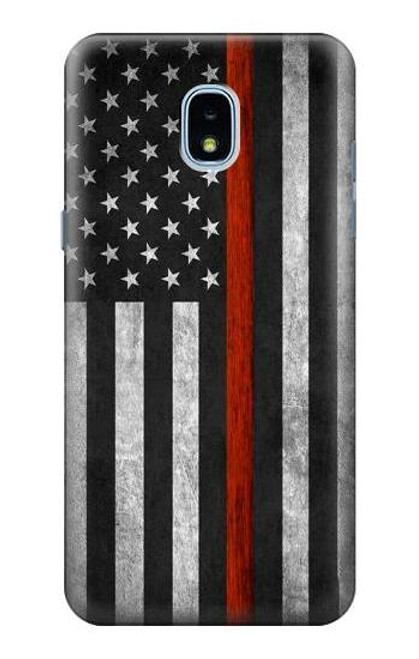 W3472 Firefighter Thin Red Line Flag Hard Case and Leather Flip Case For Samsung Galaxy J3 (2018), J3 Star, J3 V 3rd Gen, J3 Orbit, J3 Achieve, Express Prime 3, Amp Prime 3