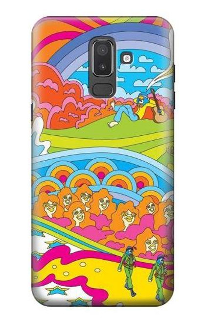 W3407 Hippie Art Hard Case and Leather Flip Case For Samsung Galaxy J8 (2018)