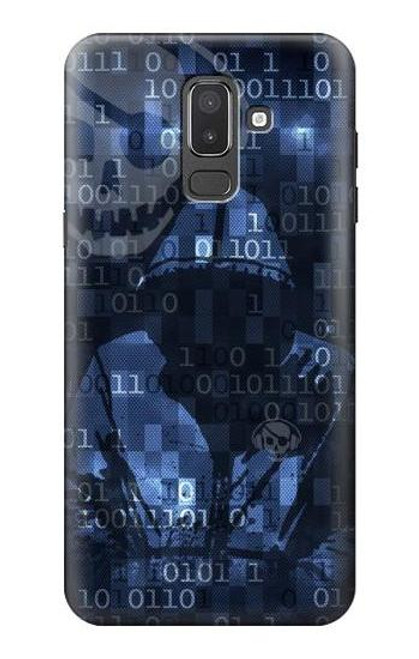 W3431 Digital Code Cyber Hacker Hard Case and Leather Flip Case For Samsung Galaxy J8 (2018)