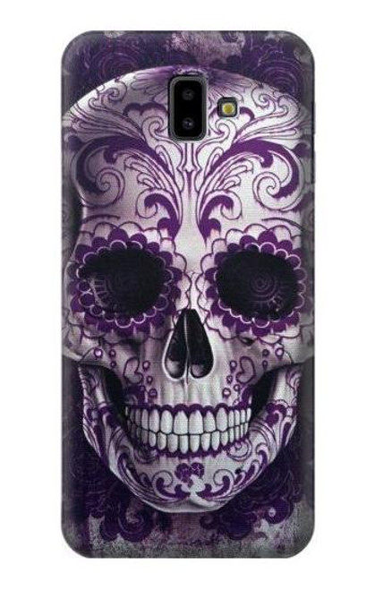 W3582 Purple Sugar Skull Hard Case and Leather Flip Case For Samsung Galaxy J6+ (2018), J6 Plus (2018)