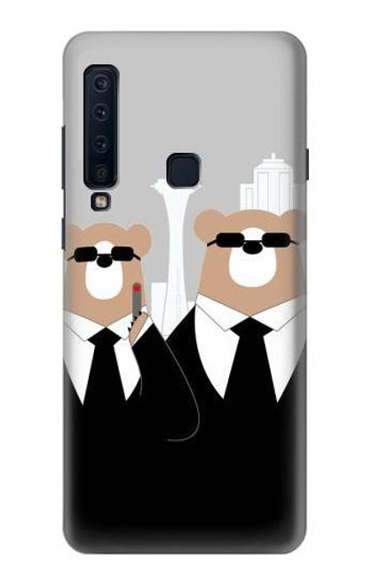 W3557 Bear in Black Suit Hard Case and Leather Flip Case For Samsung Galaxy A9 (2018), A9 Star Pro, A9s