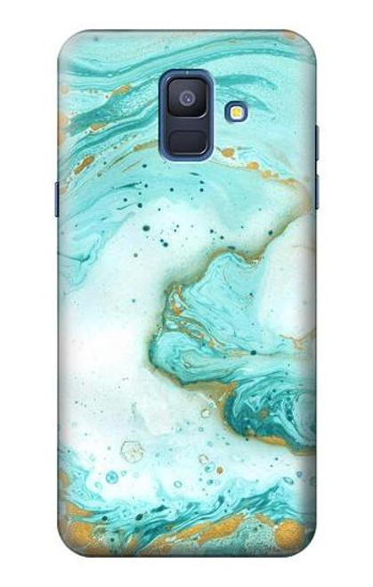 W3399 Green Marble Graphic Print Hard Case and Leather Flip Case For Samsung Galaxy A6 (2018)