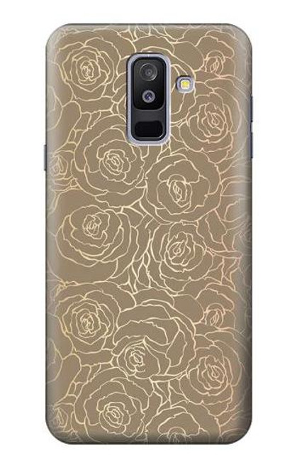 W3466 Gold Rose Pattern Hard Case and Leather Flip Case For Samsung Galaxy A6+ (2018), J8 Plus 2018, A6 Plus 2018