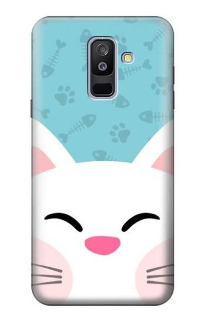 W3542 Cute Cat Cartoon Hard Case and Leather Flip Case For Samsung Galaxy A6+ (2018), J8 Plus 2018, A6 Plus 2018