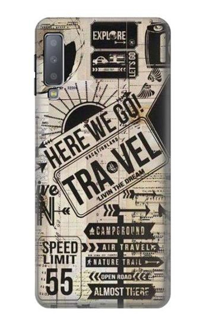 W3441 Vintage Travel Hard Case and Leather Flip Case For Samsung Galaxy A7 (2018)