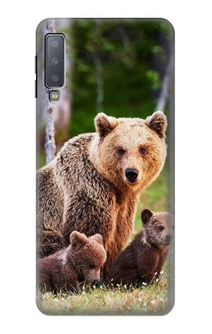 W3558 Bear Family Hard Case and Leather Flip Case For Samsung Galaxy A7 (2018)