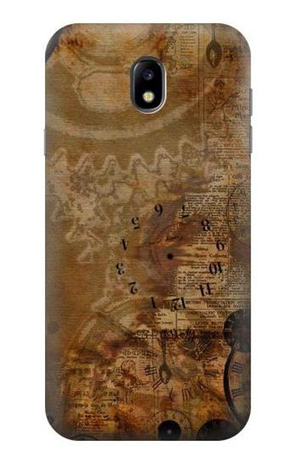 W3456 Vintage Paper Clock Steampunk Hard Case and Leather Flip Case For Samsung Galaxy J7 (2017) EU Version