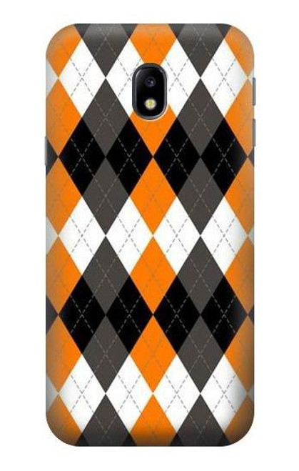 W3421 Black Orange White Argyle Plaid Hard Case and Leather Flip Case For Samsung Galaxy J3 (2017) EU Version