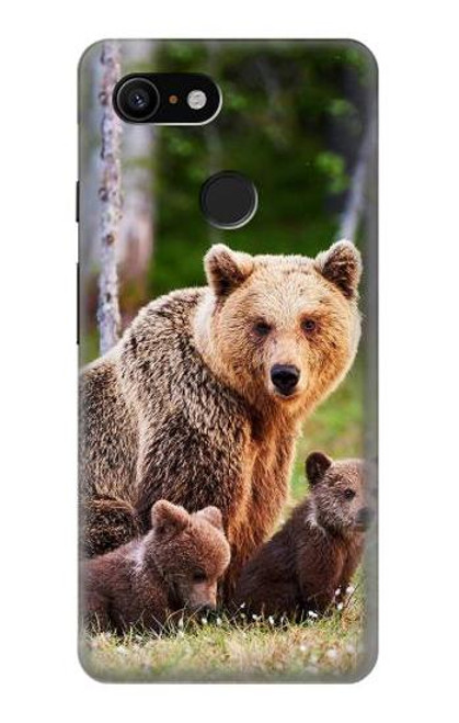 W3558 Bear Family Hard Case and Leather Flip Case For Google Pixel 3