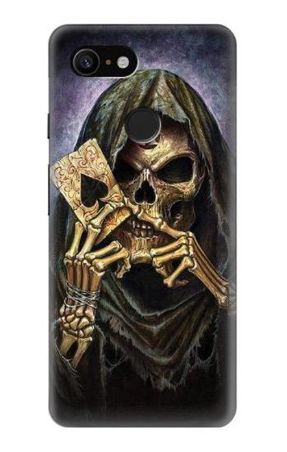 W3594 Grim Reaper Wins Poker Hard Case and Leather Flip Case For Google Pixel 3