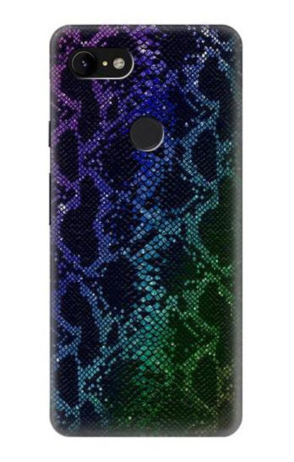 W3366 Rainbow Python Skin Graphic Print Hard Case and Leather Flip Case For Google Pixel 3 XL