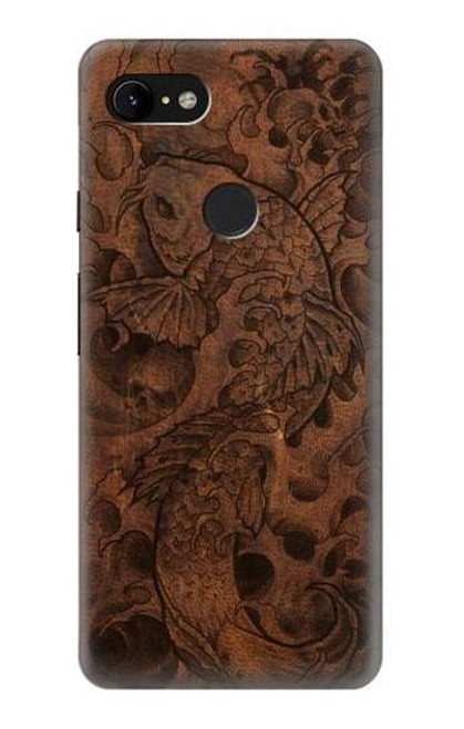 W3405 Fish Tattoo Leather Graphic Print Hard Case and Leather Flip Case For Google Pixel 3 XL