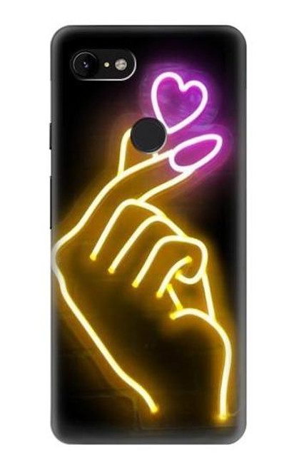 W3512 Cute Mini Heart Neon Graphic Hard Case and Leather Flip Case For Google Pixel 3 XL