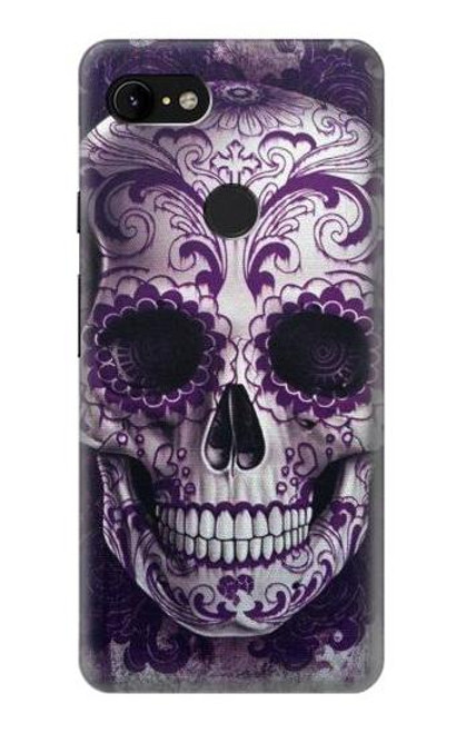 W3582 Purple Sugar Skull Hard Case and Leather Flip Case For Google Pixel 3 XL