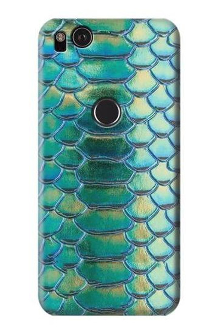 W3414 Green Snake Scale Graphic Print Hard Case and Leather Flip Case For Google Pixel 2