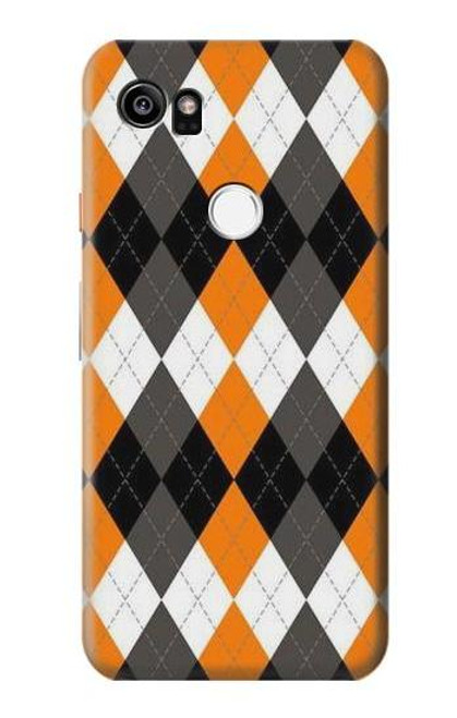 W3421 Black Orange White Argyle Plaid Hard Case and Leather Flip Case For Google Pixel 2 XL