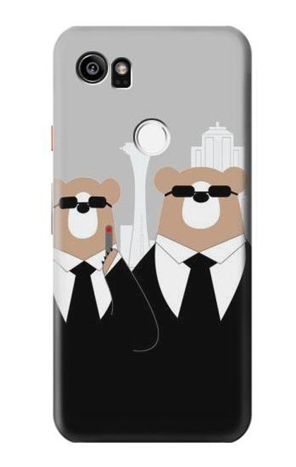 W3557 Bear in Black Suit Hard Case and Leather Flip Case For Google Pixel 2 XL