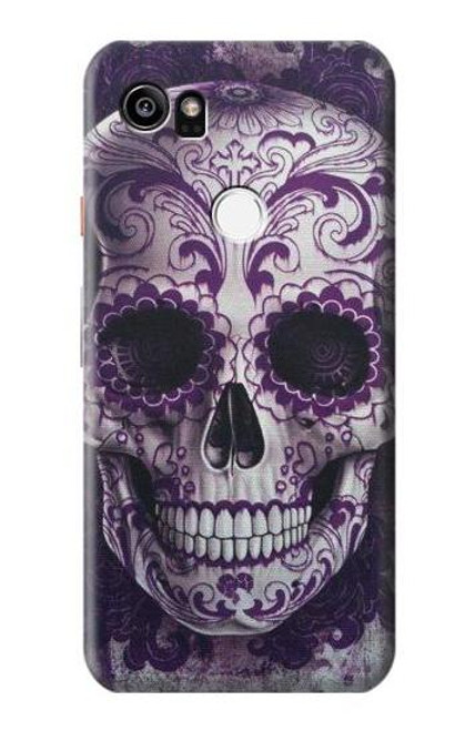 W3582 Purple Sugar Skull Hard Case and Leather Flip Case For Google Pixel 2 XL