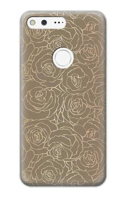 W3466 Gold Rose Pattern Hard Case and Leather Flip Case For Google Pixel XL